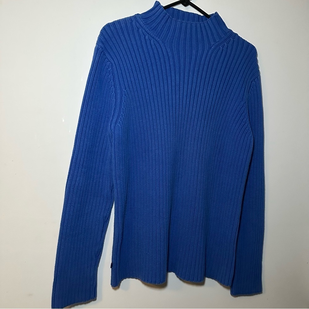 Lauren Ralph Lauren 100% Cotton Vibrant Blue Ribbed Turtleneck Sweater Size L - Picture 3 of 13
